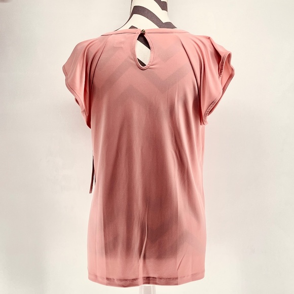 Peach Pink Liz Claiborne Top Short Flutter Sleeve NWT Keyhole Blouse Medium NEW - Picture 3 of 10